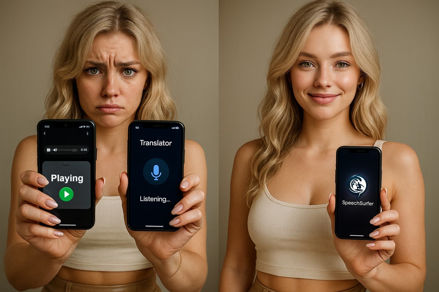 Woman using SpeechSurfer app